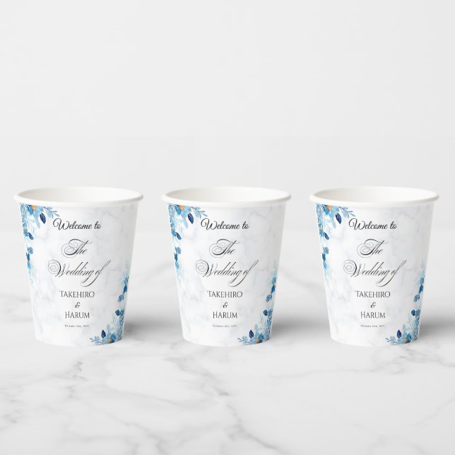 Gobelets En Papier Mariage d'été de fleurs élégantes bleues (Multi)