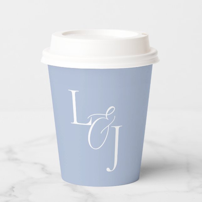 Gobelets En Papier Mariage d'événement Chic Dusty Blue Monogram (Recto)