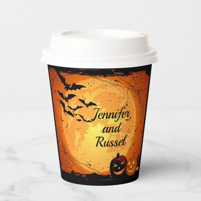 Gobelets En Papier Mariage d'Halloween Personnaliser Noms Chaud Froid (Recto)