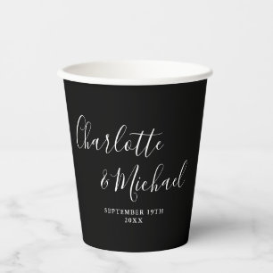 Gobelets En Papier Mariage élégant à signature noire et blanche