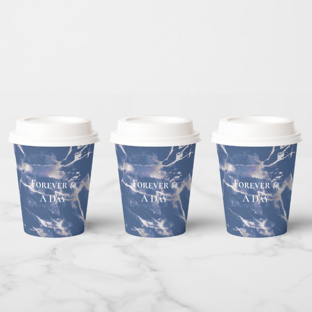 Gobelets En Papier Mariage en marbre bleu argenté (Multi)