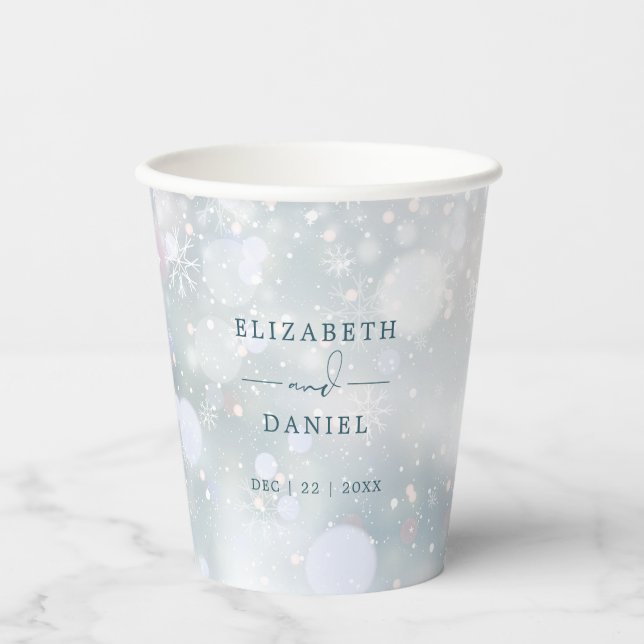Gobelets En Papier Mariage enneigé de conte d'hiver (Recto)