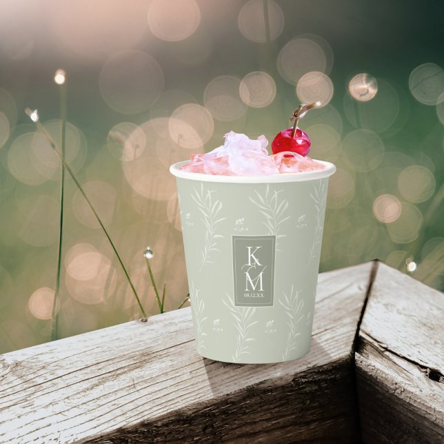 Gobelets En Papier Mariage Eucalyptus Motif Green ID901 (Créateur téléchargé)