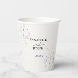 Gobelets En Papier Mariage fleurs aquarelle minimaliste blanc