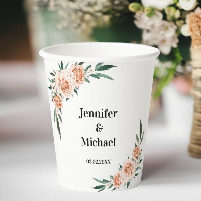 Gobelets En Papier Mariage Fleurs spécifiques au client (Customer-specific Flowers Wedding Paper Cups with your names and date.)