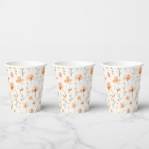 Gobelets En Papier Mariage Floral à la Pêche Élégant