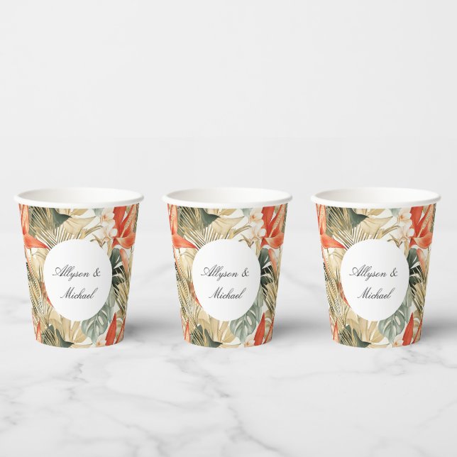 Gobelets En Papier Mariage Floral Anthurium Orange Tropical (Multi)