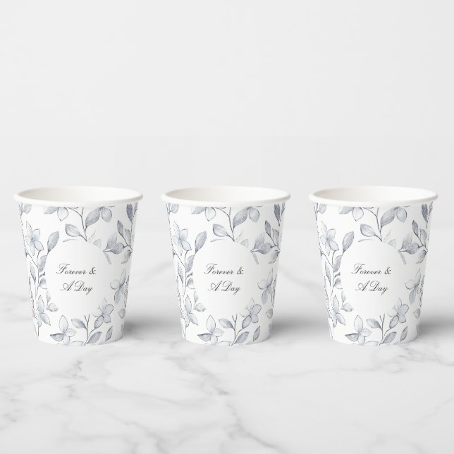 Gobelets En Papier Mariage floral blanc argenté (Multi)