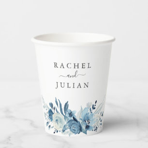 Gobelets En Papier Mariage floral bleu aquarelle
