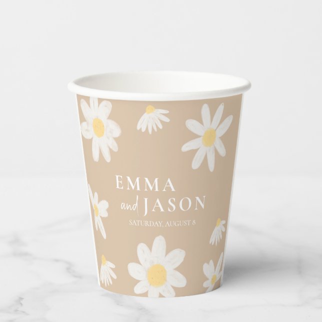 Gobelets en papier mariage floral bohème Daisy (Recto)