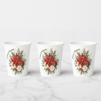 Gobelets En Papier Mariage Floral de Noël Élégant