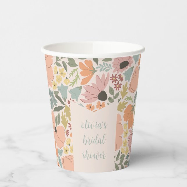 Gobelets En Papier Mariage Floral Personnalisé  (Gauche)