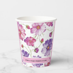 Gobelets En Papier Mariage floral rose pourpre