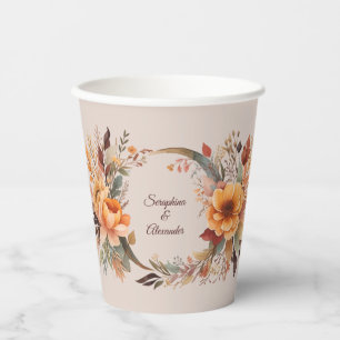 Gobelets En Papier Mariage floral rustique de l'automne