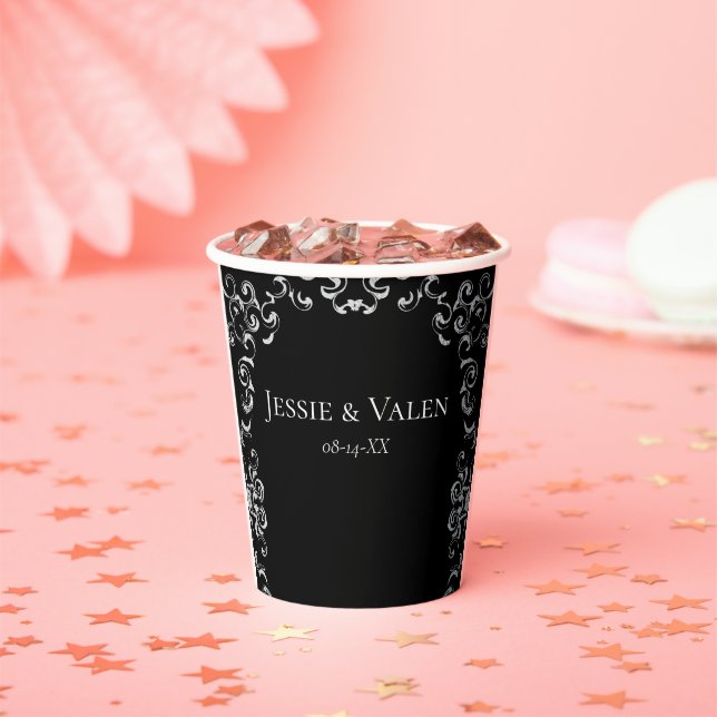 Gobelets En Papier Mariage gothique argenté et noir (Insitu)
