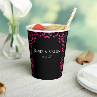 Gobelets En Papier Mariage gothique rose chaud et noir