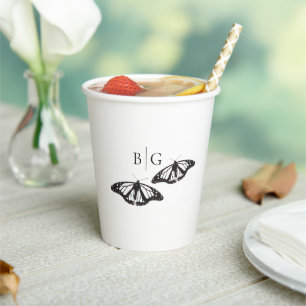 Gobelets En Papier Mariage minimaliste de papillon noir blanc