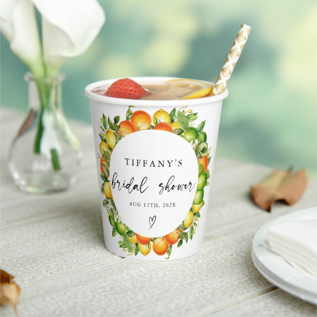 Gobelets En Papier Mariage Moderne d'Été Oranges Citron Citrus (Insitu)