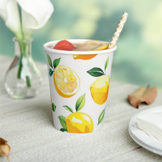 Gobelets En Papier Mariage moderne jaune citron floral écriture manus (Insitu)