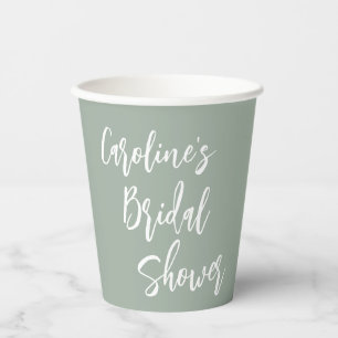 Gobelets En Papier Mariage Moderne Script Personnalisé Dusty Sage