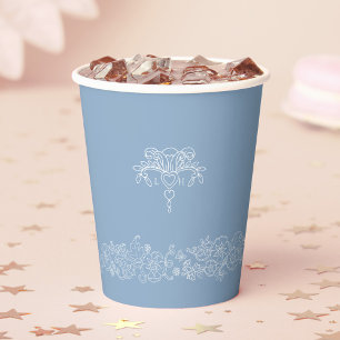 Gobelets En Papier Mariage Monogramme bleu blanc fleur de lis