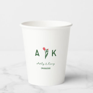 Gobelets En Papier Mariage Monogramme Fleur Sauvage Art Populaire Col