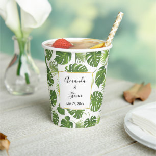 Gobelets En Papier Mariage Motif Feuille élégant Green Tropical