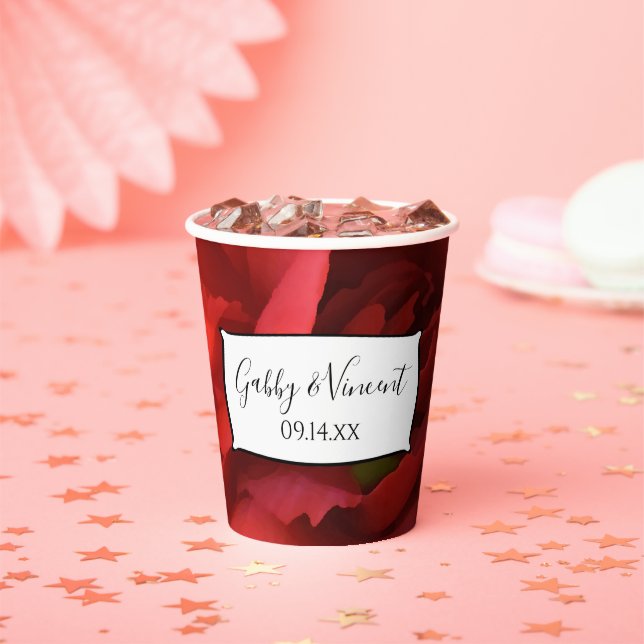 Gobelets en papier mariage OEillet Floral Rouge (Insitu)