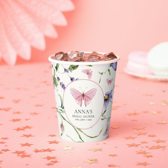 Gobelets En Papier Mariage Papillons Fleurs (Insitu)