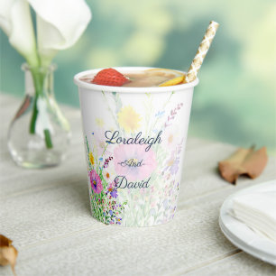 Gobelets En Papier Mariage personnalisé avec fleurs sauvages printani