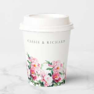 Gobelets En Papier Mariage Personnalisé Fleurie Aquarelle Pivoine Ros