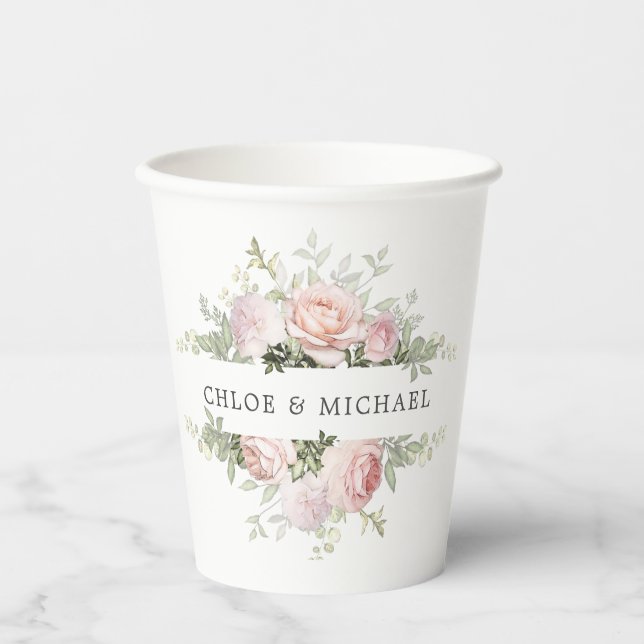 Gobelets En Papier Mariage personnalisé Rustic Rose (Recto)