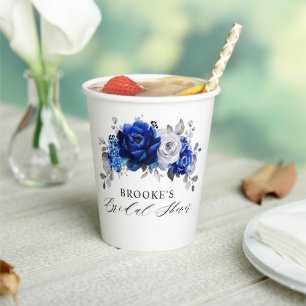 Gobelets En Papier Mariage Royal Bleu Blanc Argent Métallisé