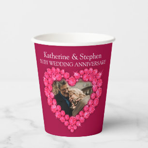 Gobelets En Papier Mariage Ruby anniversaire personnalisé date photo