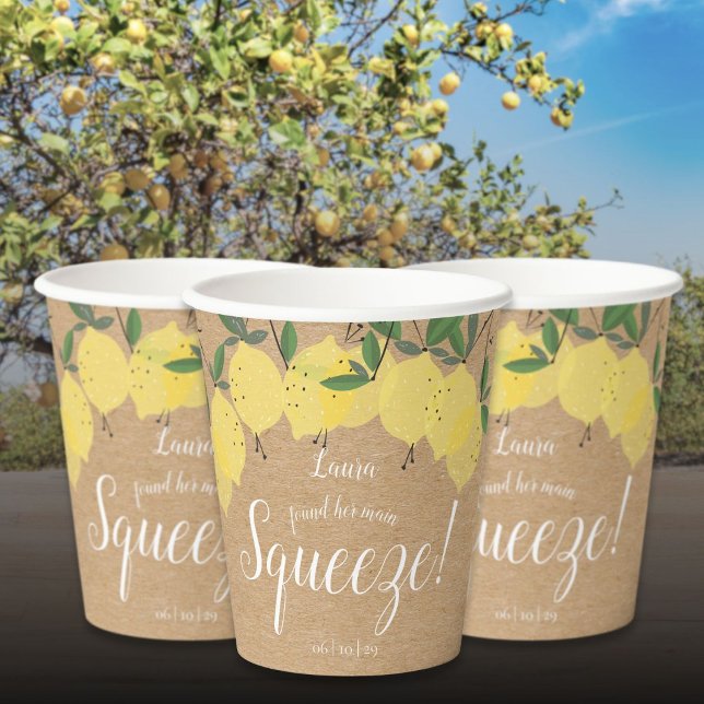 Gobelets En Papier Mariage Rustique au Citron Squeeze Shower Nuptial (Rustic Main Squeeze Lemons Bridal Shower Paper Cups)