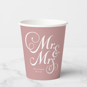 Gobelets En Papier Mariage rustique m & mrs Dusty Pink personnalisé