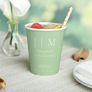 Gobelets En Papier Mariage Simple Minimaliste Boisson Pistache & Crèm