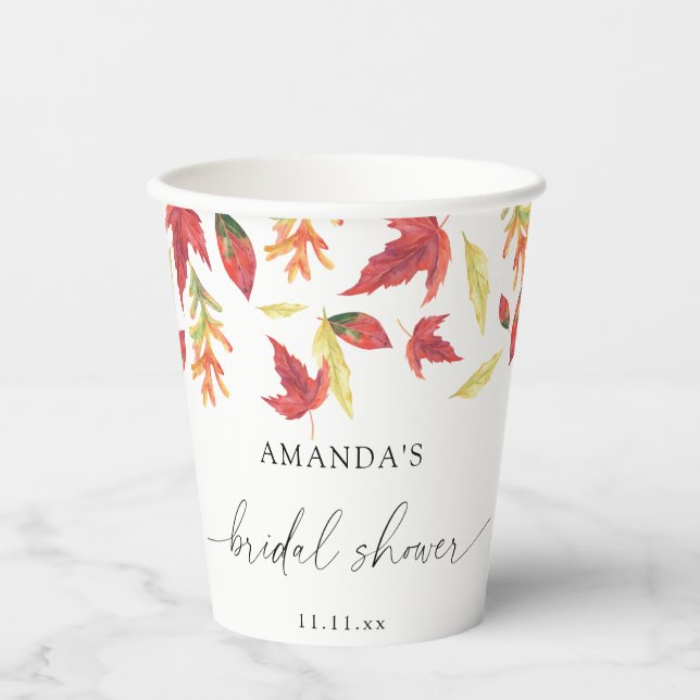 Gobelets En Papier Mariage thème feuilles tombantes (Recto)