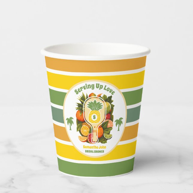 Gobelets En Papier Mariage Tropical Rétro Ananas Pickleball (Recto)