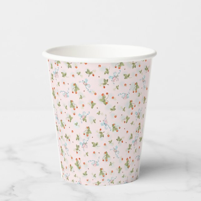 Gobelets En Papier Marie Antionette Strawberries Plaques rose (Recto)