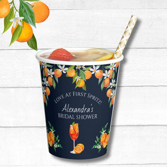 Gobelets En Papier Marine Citrus Love à la première Fête des mariées  (Créateur téléchargé)