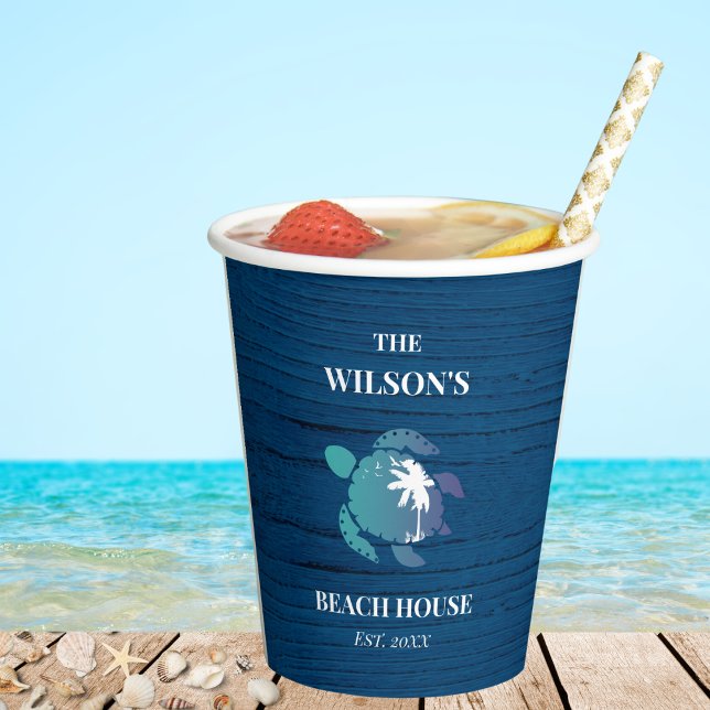 Gobelets En Papier Marine Tortue bleue Russe Bois Maison de plage de  (Créateur téléchargé)