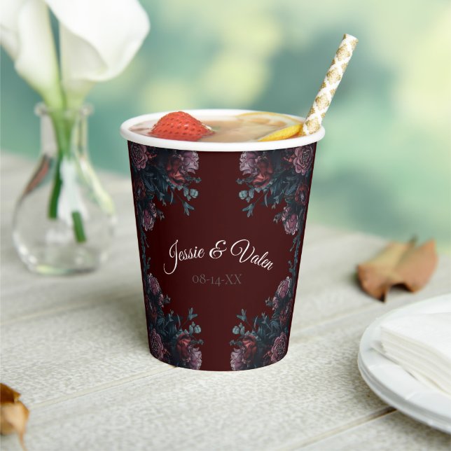Gobelets En Papier Maron foncé automne Mariage floral (Insitu)