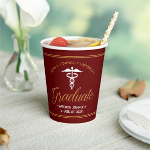 Gobelets En Papier Maroon Gold Médicale School Graduation Party
