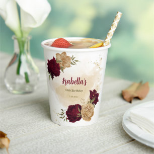 Gobelets En Papier Maroon vert beige or botanique