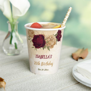 Gobelets En Papier Maroon vert beige or botanique