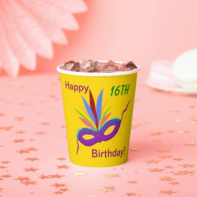 Gobelets En Papier Masque pourpre 16e fête d'anniversaire TOUT ÂGE (Insitu)