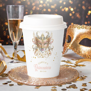Gobelets En Papier Masquerade Motif Quinceanera Rose Gold ID1031