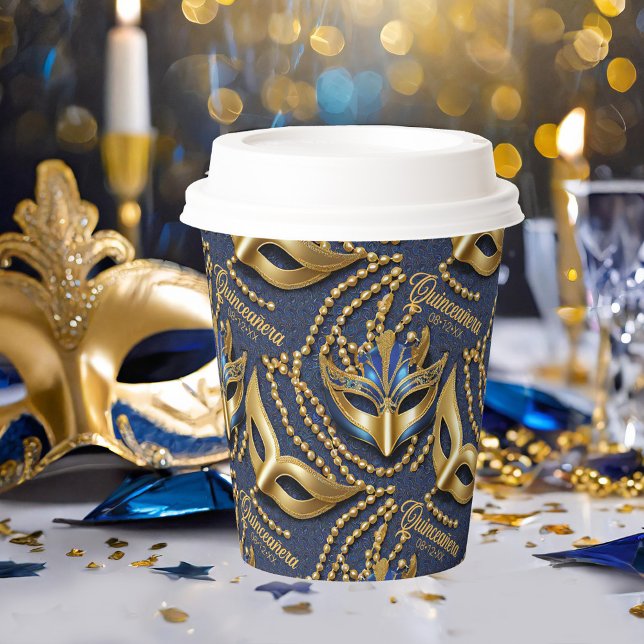 Gobelets En Papier Masquerade perles Quinceanera Masques bleu ID1031 (Créateur téléchargé)