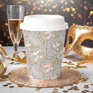 Gobelets En Papier Masquerade Quinceanera perles Masques Rose Gold ID